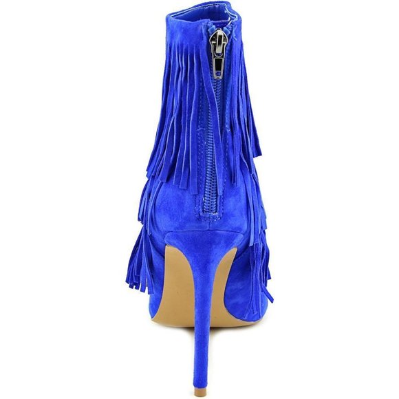 EUC Steve Madden Flappper Size 9.5 Cobalt Blue Suede Ankle Boots w/ Fringe - Picture 13 of 15